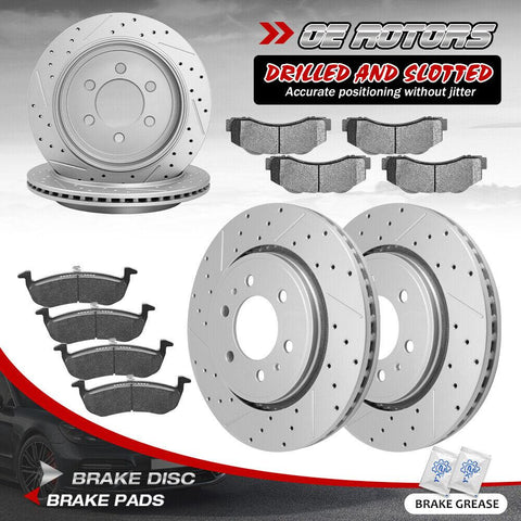 Front Rear Drilled Slot Brake Rotors Ceramic Pad Kit For Ford Expedition Lincoln - YXPCARS