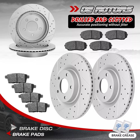 Front Rear Brake Rotors+ Brakes Pads Ford Edge MKX AWD DRILLED Rotor Brake Pad