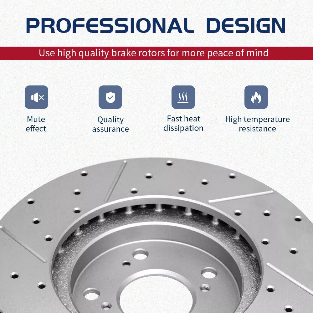 Front Rear Drilled Disc Rotors + Ceramic Pads for 2008 - 2012 Infiniti EX35 EX37