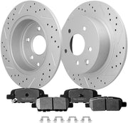 Rear Brakes Rotors Brake Pads Kit for JUKE,SENTRA,ALTIMA,MAXIMA-Premium Drilled and Slotted ROTORS, ASE Certified Mechanic Reviewed!