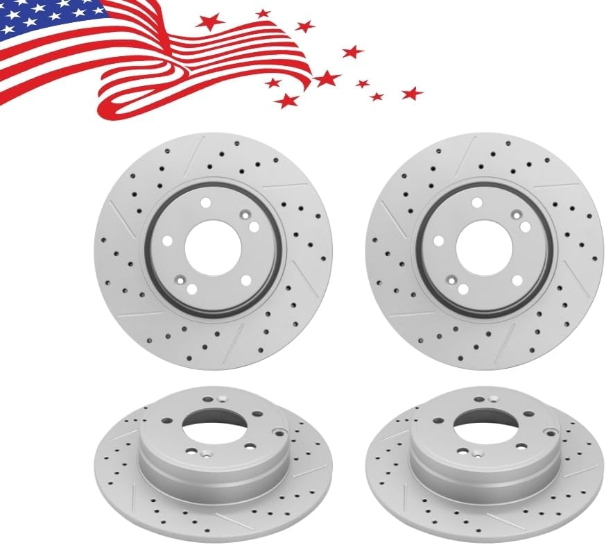 Brakes Kits for Hyundai Sonata,Kia Optima 2011,2012,2013,2014,2015 Brake Rotors and Brake Pads-Drilled and Slotted ROTORS(11.81 inch) with Ceramic Brake pads Are DOT Certified !
