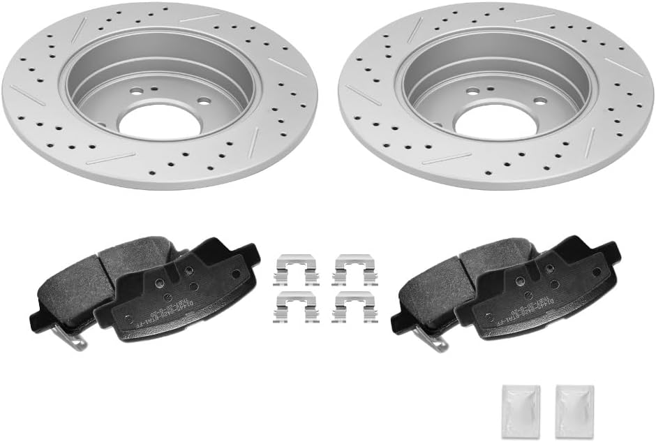 Rear Brake Rotor Brake Pads and Replacement for Kia Optima,Hyundai Azera,Hyundai Sonata-Drilled and Slotted ROTORS KITS 11.14 in / 283 mm by DOT Certified Mechanic Reviewed!