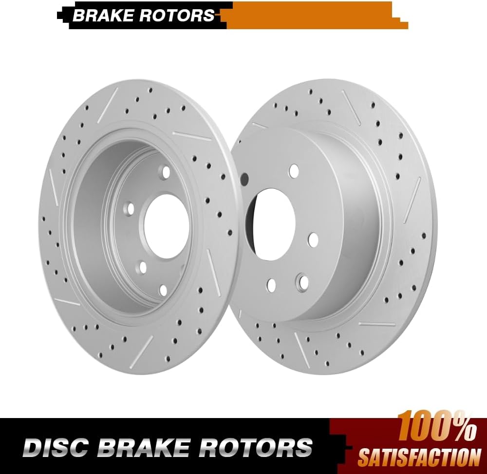 Rear Brakes Rotors Brake Pads Kit for JUKE,SENTRA,ALTIMA,MAXIMA-Premium Drilled and Slotted ROTORS, ASE Certified Mechanic Reviewed!