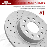 Ceramic Rear Brakes Pad and Rotors Drilled Slotted Solid Replacement Disc Brake Kits for Fiat 500X 2016-2023, for Dodge Hornet 2023-2025 Gt/Gt Plus, for Jeep Compass 2017-2021/ Renegade 2015-2023