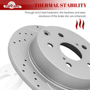Ceramic Rear Brakes Pad and Rotors Drilled Slotted Solid Replacement Disc Brake Kits for Lexus HS250H 2010-2012, for Toyota RAV4 2006 2007 2008 2009 2010 2011 2012 2013 2014 2015 2016 2017 2018