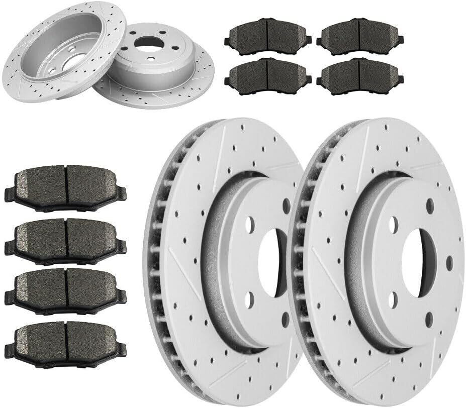 Brakes Rotors/Brake Pads Kit for Jeep Wrangler 2007/2008/2009/2010/2011/2012/2013-2018 Brake Disc-Premium Drilled and Slotted ROTORS(11.89 and 12.44 inch), ASE Certified Mechanic Reviewed!