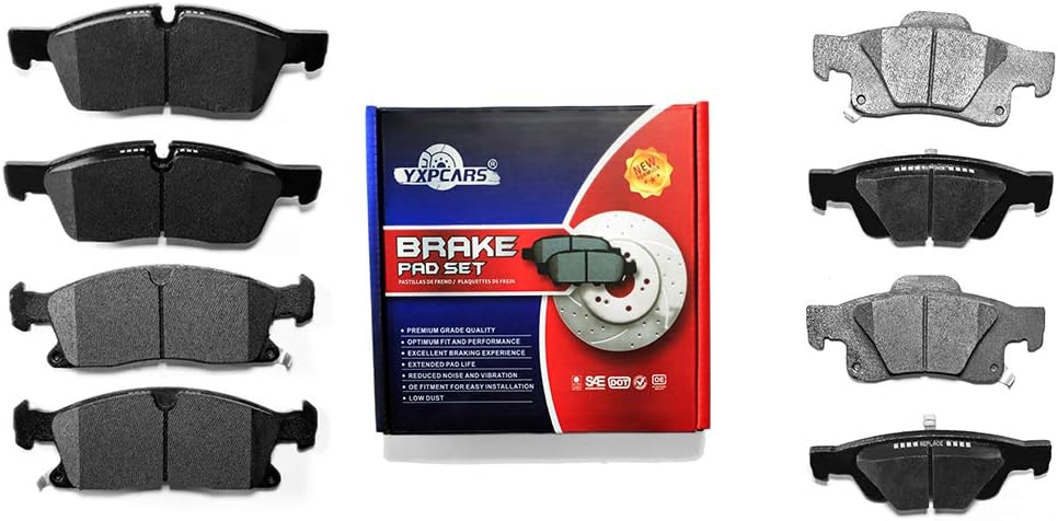 Front and Rear Brake Pads for DODGE DURANGO 2011-2018/GRAND CHEROKEE 2011-2012 Excluding SRT-8/2013-2018 Excluding SRT-8 & SRT Models Heavy Duty Brakes