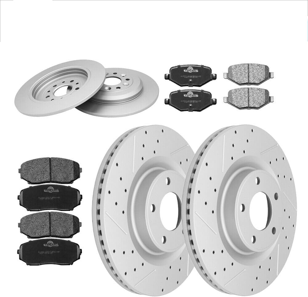 Front & Rear Brakes Rotors Brake Pads Kit for FORD EDGE,LINCOLN MKX-Premium Drilled and Slotted ROTORS, ASE Certified Mechanic Reviewed!
