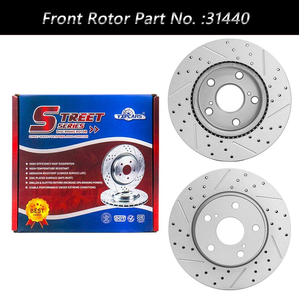 Brakes Rotors Brake Pads Kit for SCION XB 2008/2009/2010/2011/2012/2013/2014/2015-Premium Drilled and Slotted ROTORS, ASE Certified Mechanic Reviewed!