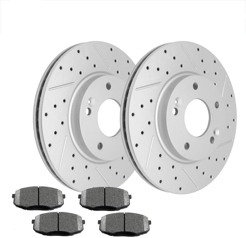 Front Brakes Rotors Brake Pads Kit for KIA SOUL 2014,2015,2016-Premium Drilled and Slotted ROTORS, ASE Certified Mechanic Reviewed!