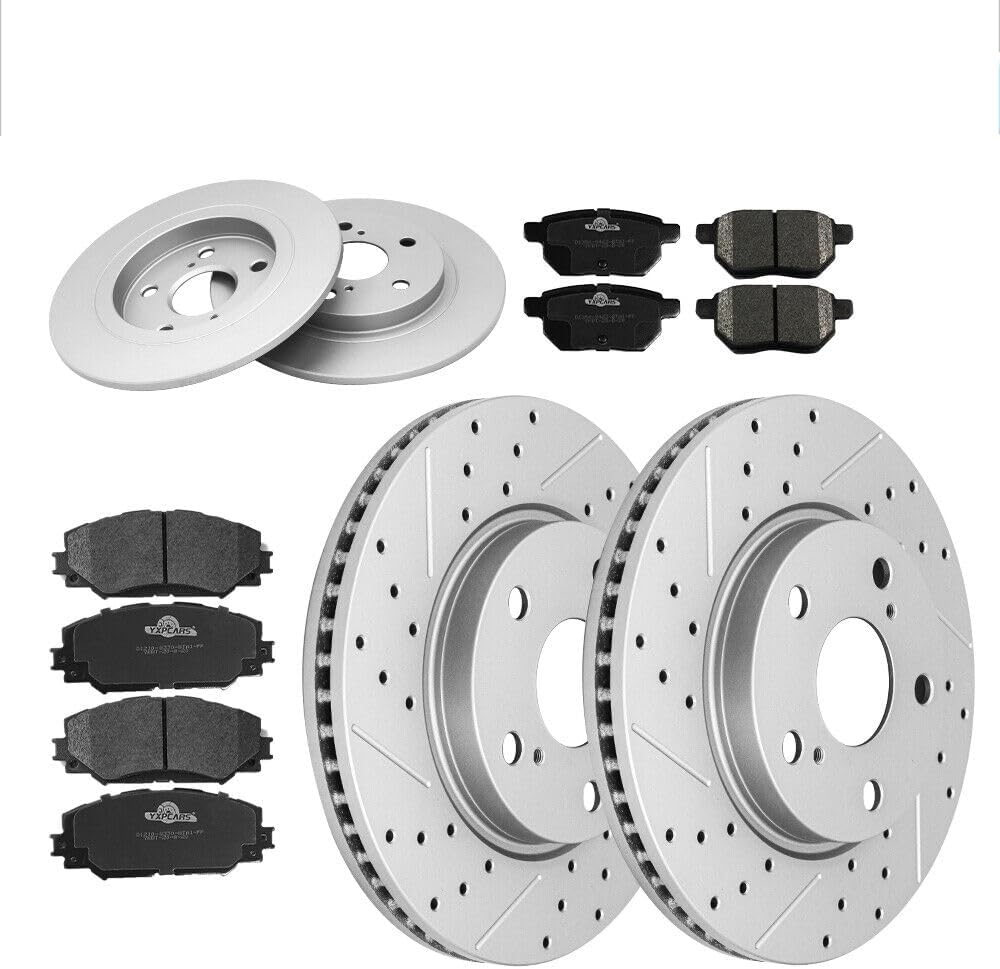 Brakes Rotors Brake Pads Kit for SCION XB 2008/2009/2010/2011/2012/2013/2014/2015-Premium Drilled and Slotted ROTORS, ASE Certified Mechanic Reviewed!