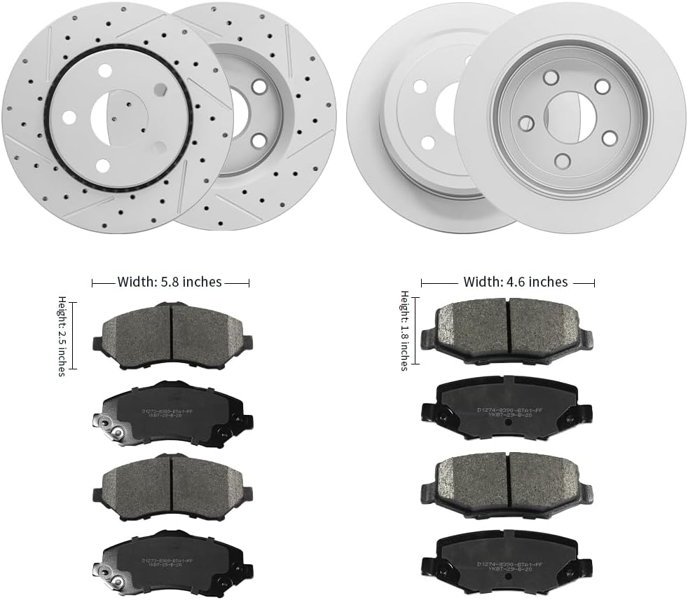 Brakes Rotors/Brake Pads Kit for Jeep Wrangler 2007/2008/2009/2010/2011/2012/2013-2018 Brake Disc-Premium Drilled and Slotted ROTORS(11.89 and 12.44 inch), ASE Certified Mechanic Reviewed!
