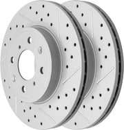 Front Drilled and Slotted Disc Brake Rotors Replacement for Nissan March 2012-2017/ Micra 2015 2016 2017 2018 2019/ Note 2014-2017/ Tiida 2012/ Versa 2012 1.6L/ Versa Note 2014-2019/ Versa 2013-2019