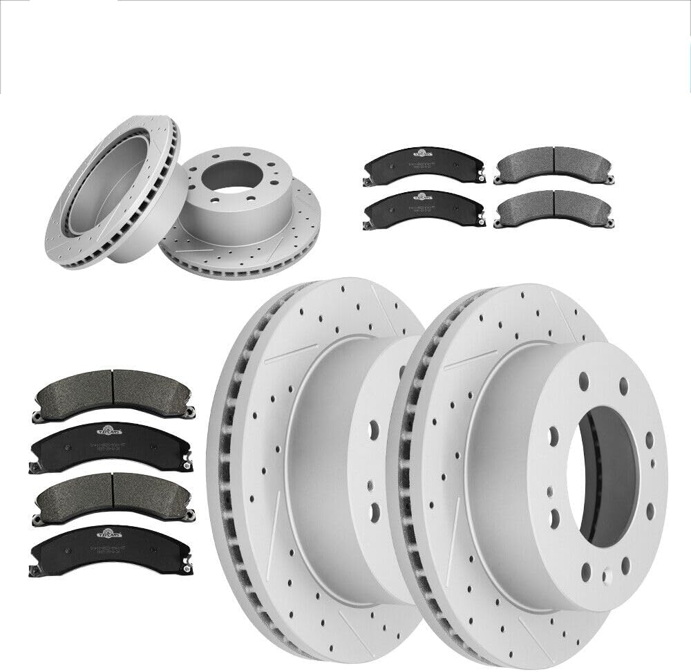 Front & Rear Brakes Rotors Brake Pads Kit for SILVERADO 2500 HD,3500 HD,SUBURBAN 3500 HD,GMC SIERRA 2500 HD,SIERRA 3500HD-Premium Drilled and Slotted ROTORS, ASE Certified Mechanic Reviewed!