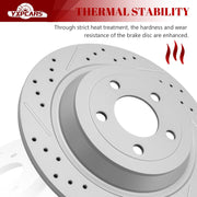 Ceramic Rear Brakes Pad and Rotors Drilled Slotted Solid Replacement Disc Brake Kits for Ford Mustang 2015 2016 2017 3.7L V6 with Solid Rear Rotors