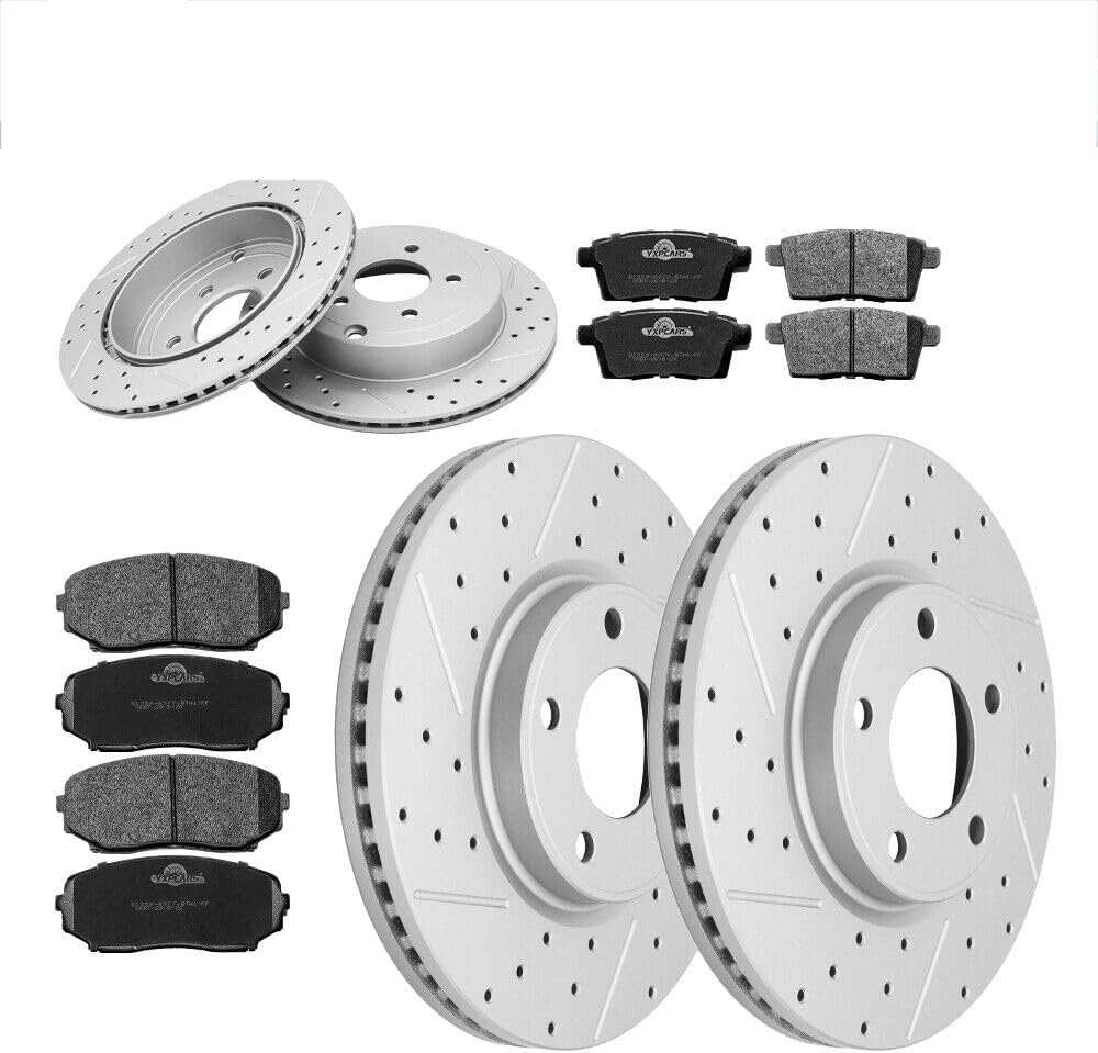 Front & Rear Brakes Rotors Brake Pads Kit for Ford Edge 2007,2008,2009,2010/Lincoln MKX 2007,2008,2009,2010-Premium Drilled and Slotted ROTORS, ASE Certified Mechanic Reviewed!