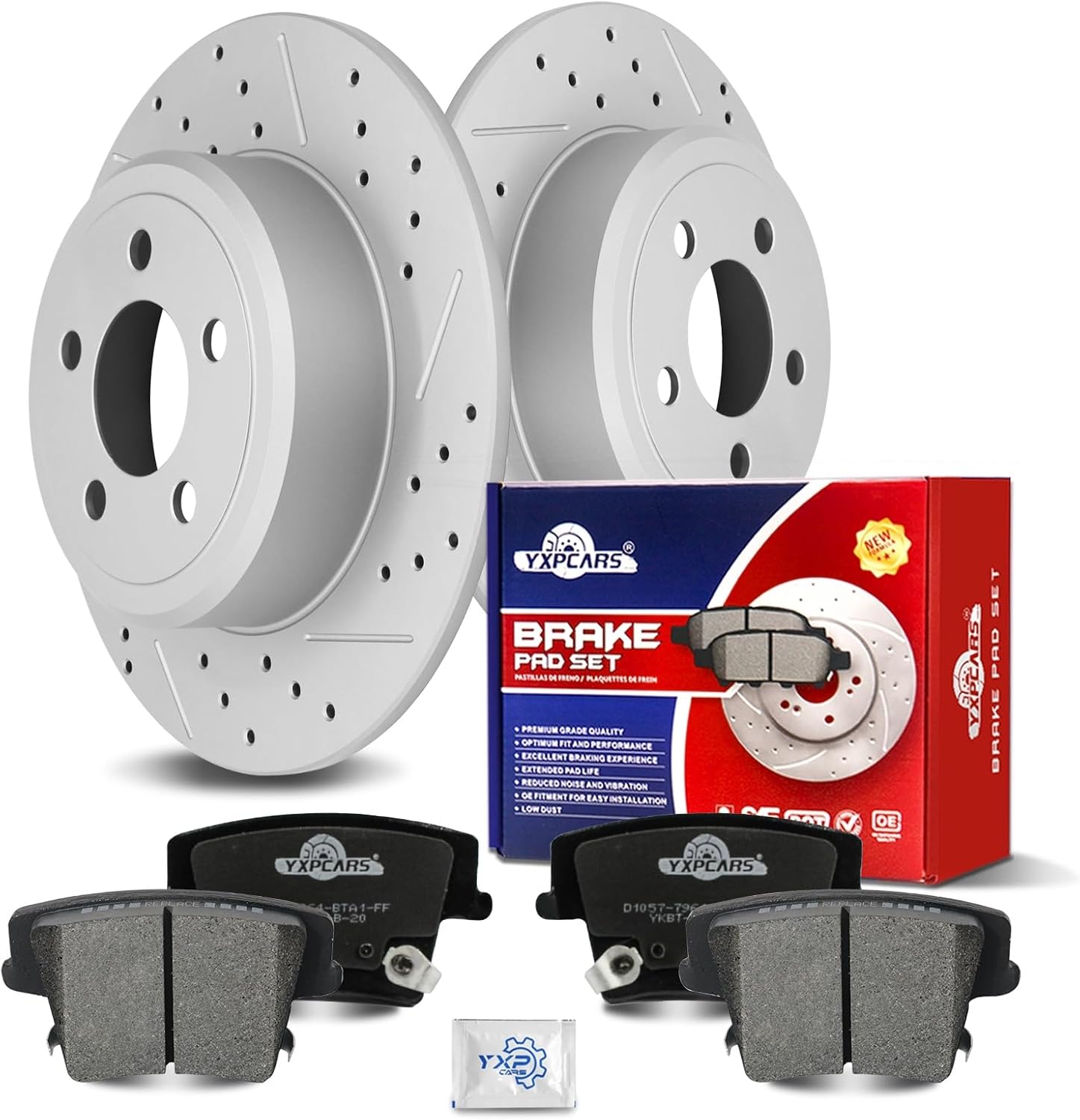 Ceramic Rear Brakes Pad and Rotors Drilled Slotted Solid Disc Brake Kits for Chrysler 300, for Dodge Challenger/Charger/Magnum