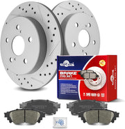 Ceramic Rear Brakes Pad and Rotors Drilled Slotted Solid Disc Brake Kits for Toyota Corolla Cross 2022-2023/ Prius Awd-E 2023/ Camry