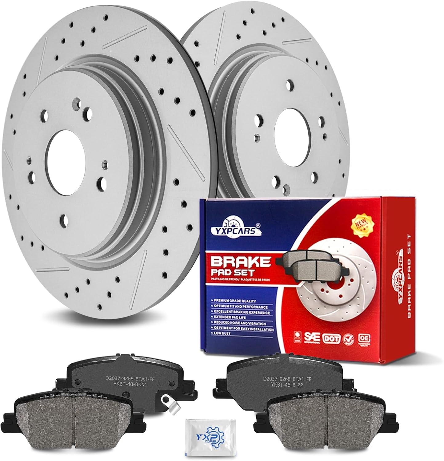 Ceramic Rear Brakes Pad and Rotors Drilled Slotted Solid Disc Brake Kits for Honda Cr-V 2017 -2022