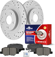 Ceramic Rear Brakes Pad and Rotors Drilled Slotted Solid Replacement Disc Brake Kits for Mitsubishi Outlander 2018/ Outlander Fwd 2017/ Outlander Phev 2018 2019 2020 (Manual Parking Brake)