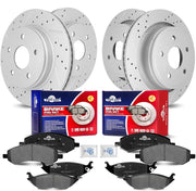 Front & Rear Drilled Slotted Rotors and Ceramic Disc Brake Pads Kit for Chrysler Aspen 2007 2008 2009, for Ram 1500 Classic 2019-2023/1500 2011-2018, for Dodge Durango 2007-2009/ Ram 1500 2006-2010