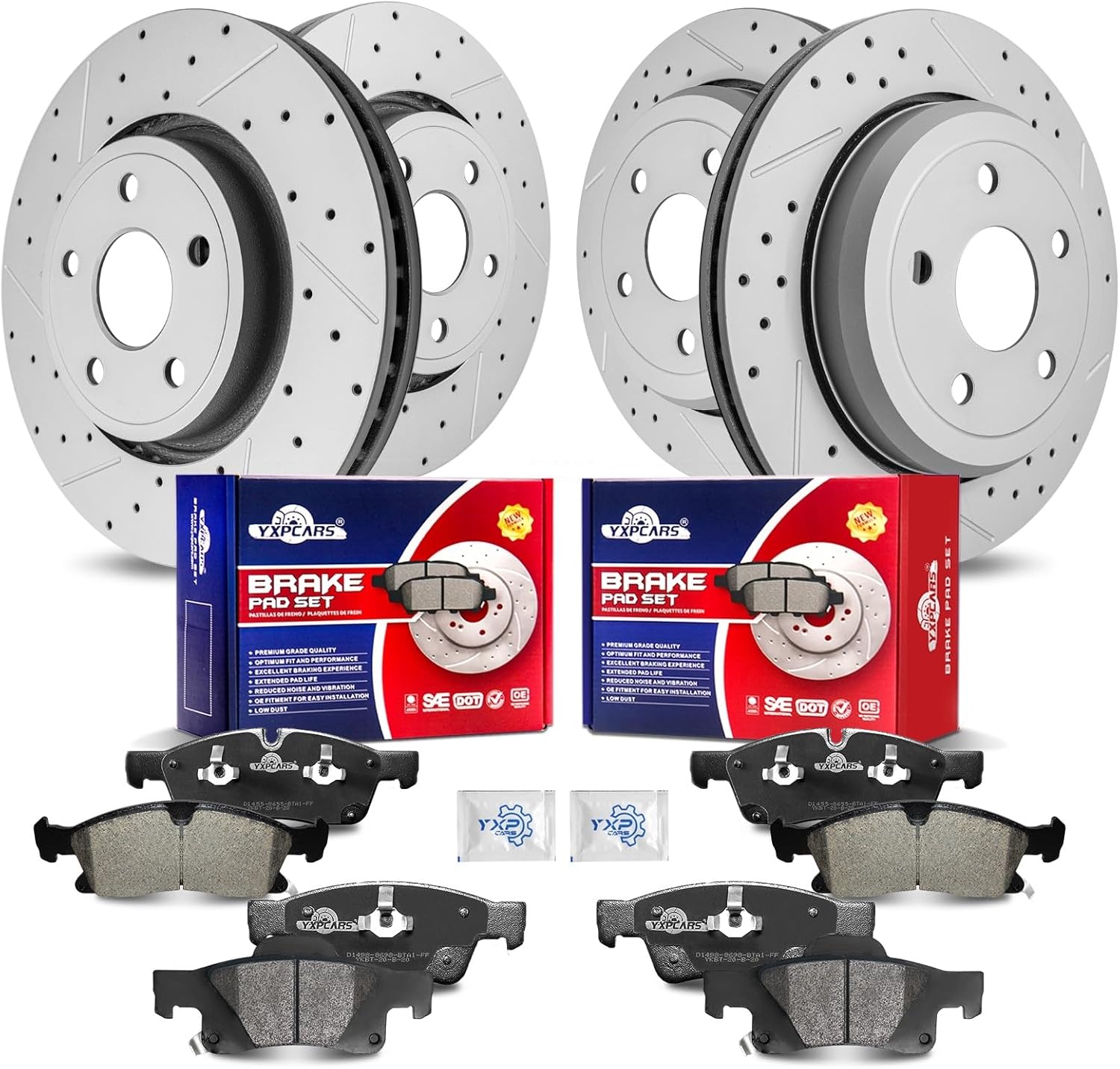 Front & Rear Drilled Slotted Rotors and Ceramic Disc Brake Pads Kit for Jeep Grand Cherokee 2013 2014 2015 2016 2017 2018 2019 2020 2021 (Except Srt and Srt-8)