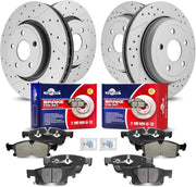 Front & Rear Drilled Slotted Rotors and Ceramic Disc Brake Pads Kit for Jeep Grand Cherokee 2013 2014 2015 2016 2017 2018 2019 2020 2021 (Except Srt and Srt-8)