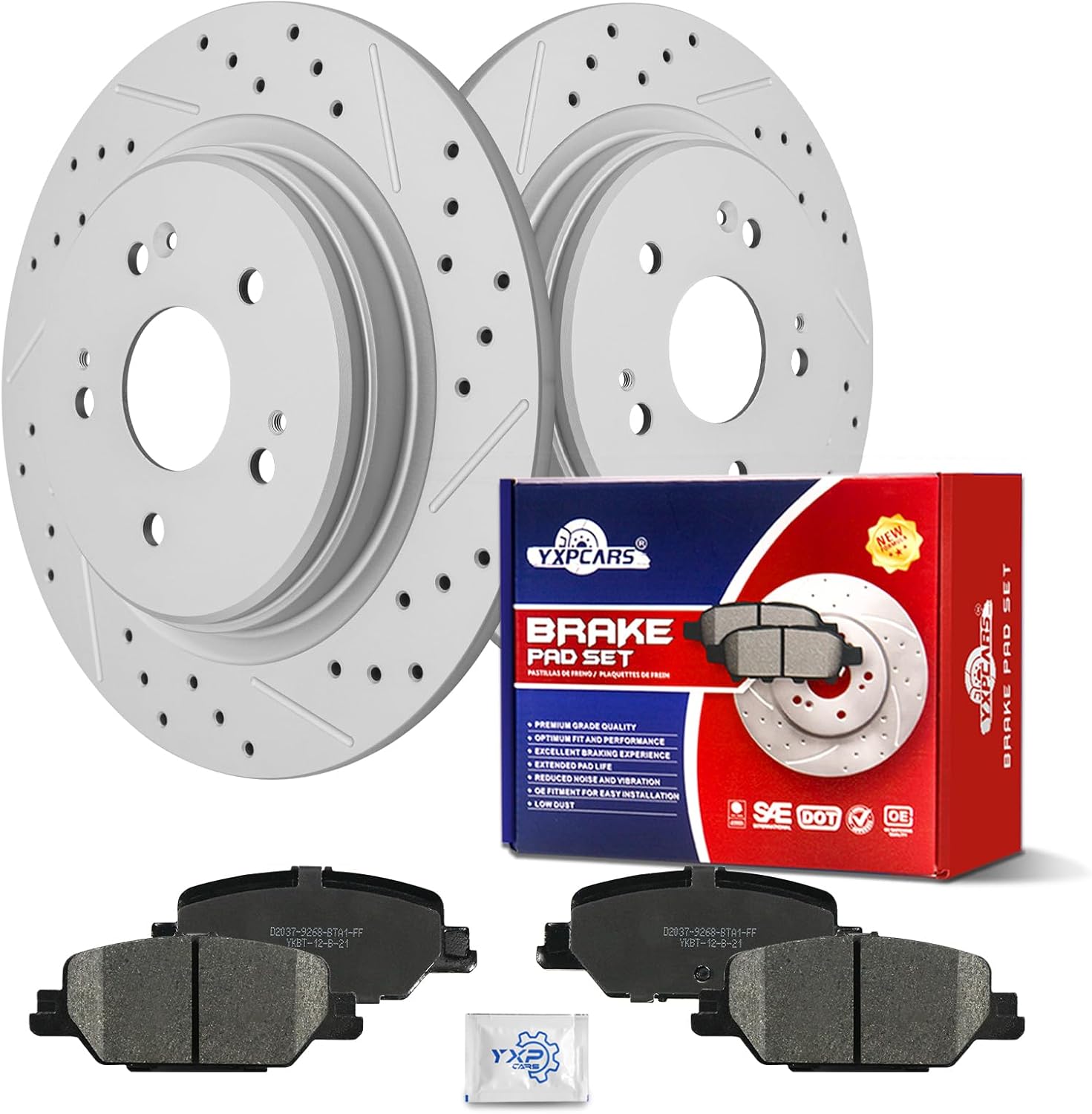 Ceramic Rear Brakes Pad and Rotors Drilled Slotted Solid Replacement Disc Brake Kits for Honda Cr-V 2017 2018 2019 2020 2021 2022 2023 2024