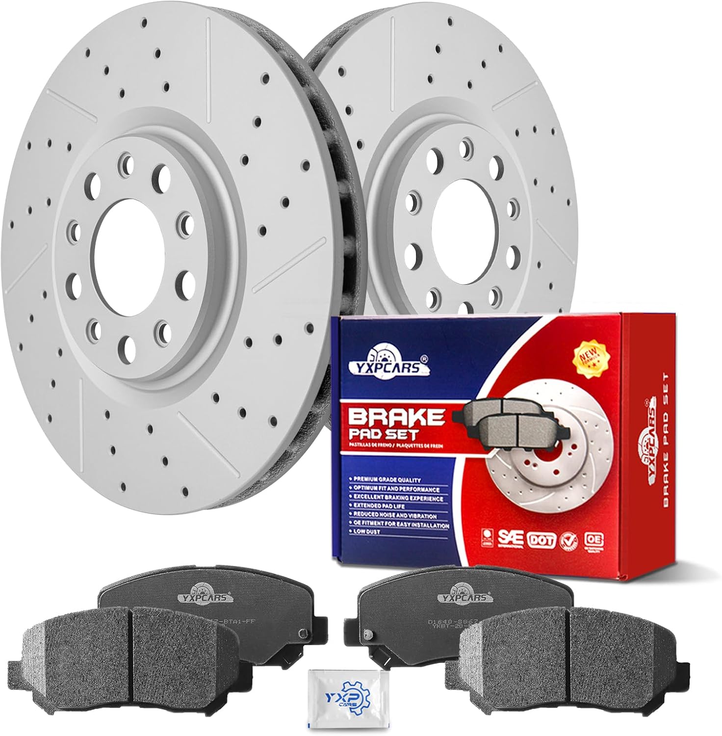 Ceramic Front Brakes Pad and Rotors Drilled Slotted Vented Replacement Disc Brake Kits for Dodge Dart 2013 2014 2015 2016, for Chrysler 200 2015-2017