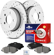 Ceramic Front Brakes Pad and Rotors Drilled Slotted Vented Replacement Disc Brake Kits for Dodge Nitro 2007/ Nitro 2008 2009 2010 2011, for Jeep Liberty 2008-2012 (302.0 mm)
