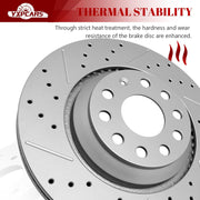 Ceramic Rear Brakes Pad and Rotors Drilled Slotted Vented Replacement Disc Brake Kits for Volkswagen Arteon 2019-2023/ Atlas Cross Sport 2020 2021 2022/ Atlas 2018-2022/ Golf R 2015 2016 2017-2019