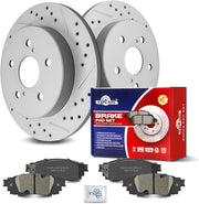 Ceramic Rear Brakes Pad and Rotors Drilled Slotted Solid Disc Brake Kits for Lexus Es250 Es300H Es350 Nx200T Nx300 Nx300H Ux200 Ux250H, for Toyota Avalon/C-Hr/ Rav4/ Venza
