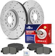 Ceramic Front Brakes Pad and Rotors Drilled Slotted Vented Disc Brake Kits for Chrysler 200 2015 - 2017 with 330.0 mm Rotor