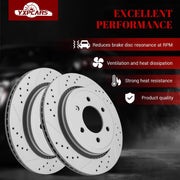 Ceramic Rear Brakes Pad and Rotors Drilled Slotted Vented Replacement Disc Brake Kits for Ford F-150 2015 2016 2017 with EPB
