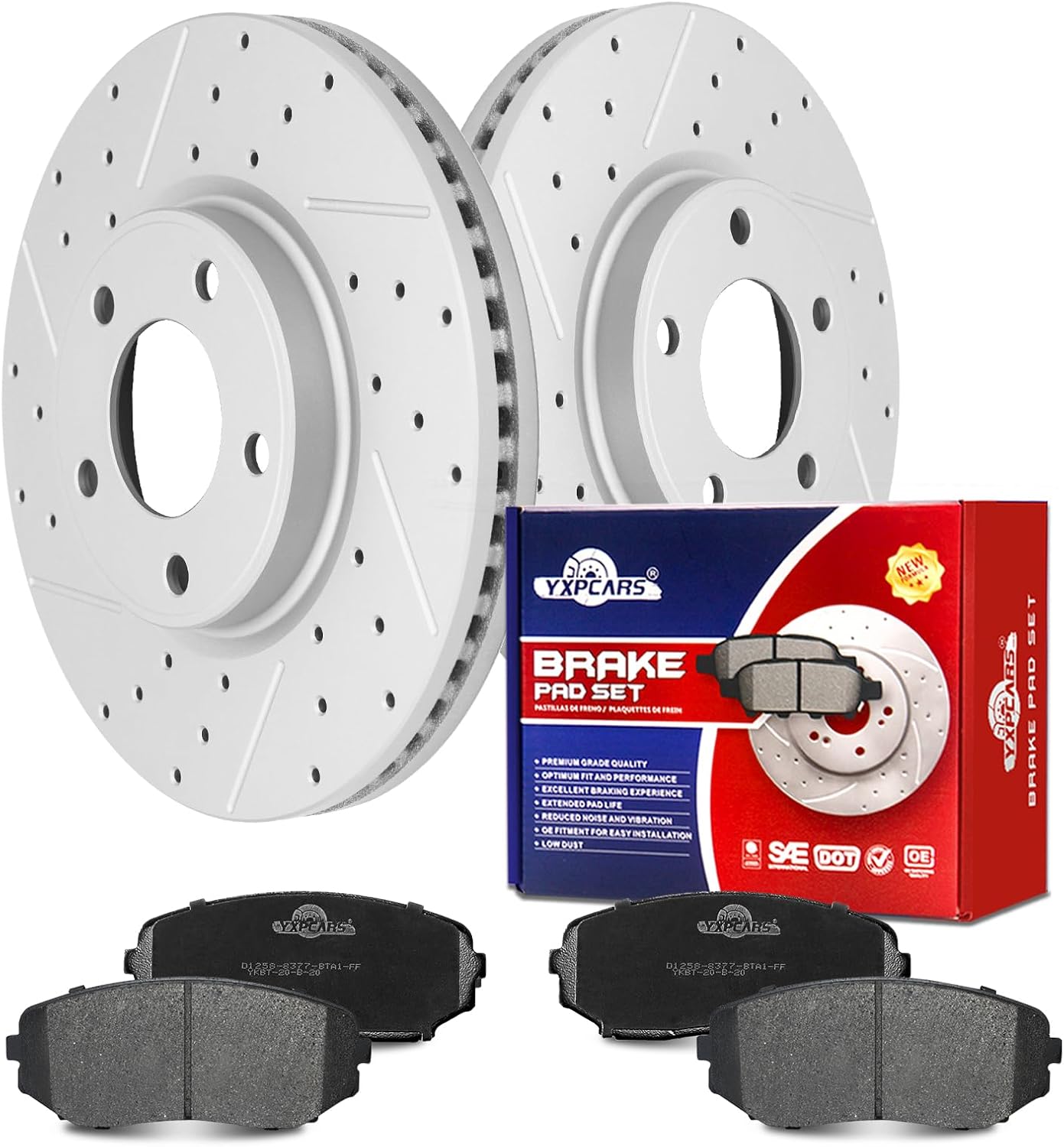 Ceramic Front Brakes Pad and Rotors Drilled Slotted Vented Replacement Disc Brake Kits for Ford Edge 2007-2009 Fwd, for Lincoln Mkx 2007 2008 2009 Fwd (11.65 Inch)