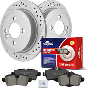 Ceramic Rear Brakes Pad and Rotors Drilled Slotted Solid Replacement Disc Brake Kits for Mini Cooper 2012-2013 Base, Clubman, Coupe S, Coupe, Roadster S, Roadster, S Clubman, S