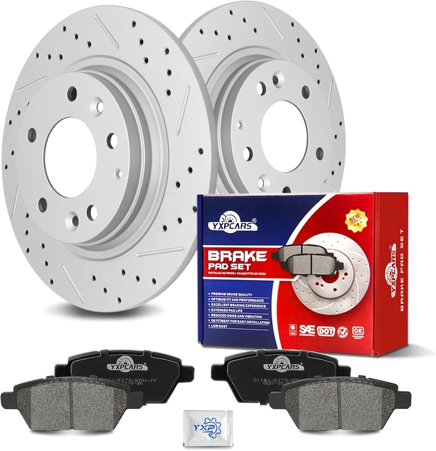 Ceramic Rear Brakes Pad and Rotors Drilled Slotted Solid Replacement Disc Brake Kits for Mercury Milan 2006-2011, for Mazda 6 2008 2009 2010 2011 2012 2013, for Mazda 6 S/i 2006-2007