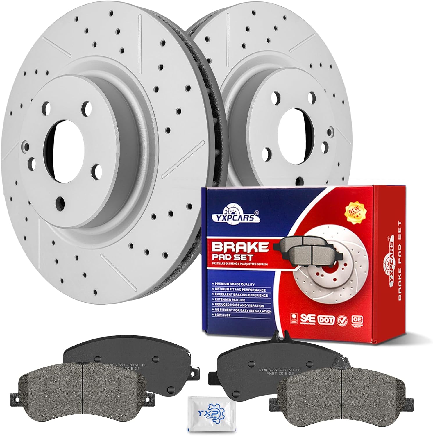 Ceramic Front Brakes Pad and Rotors Drilled Slotted Vented Replacement Disc Brake Kits for Mercedes-Benz GLK350 2009 2010 2011 2012 2013 2014 2015/ GLK250 2013-2015