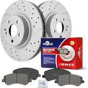 Ceramic Front Brakes Pad and Rotors Drilled Slotted Vented Replacement Disc Brake Kits for Mercedes-Benz GLK350 2009 2010 2011 2012 2013 2014 2015/ GLK250 2013-2015