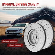 Front Drilled and Slotted Disc Brake Rotors Replacement for Volvo C30 2007 2008 2009 2010 2011 2012 2013/ C70 2006-2013/ S40 2005-2012 (S40 2004 5 Stud Wheels)/ V50 2005-2011 w/11.81''
