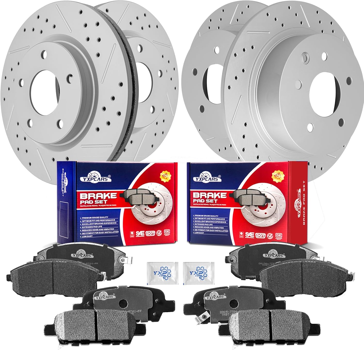 Front & Rear Drilled Slotted Rotors and Ceramic Disc Brake Pads Kit for Nissan Sentra 2013 2014 2015 2016/ Sentra Naturally Aspirated 2017 2018 2019