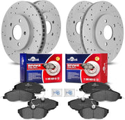 Front & Rear Drilled Slotted Rotors and Ceramic Disc Brake Pads Kit for Ford Mustang 2005 2006 2007 2008 2009 2010 Base V6 4.0L (Front Rotor 293.0 mm)