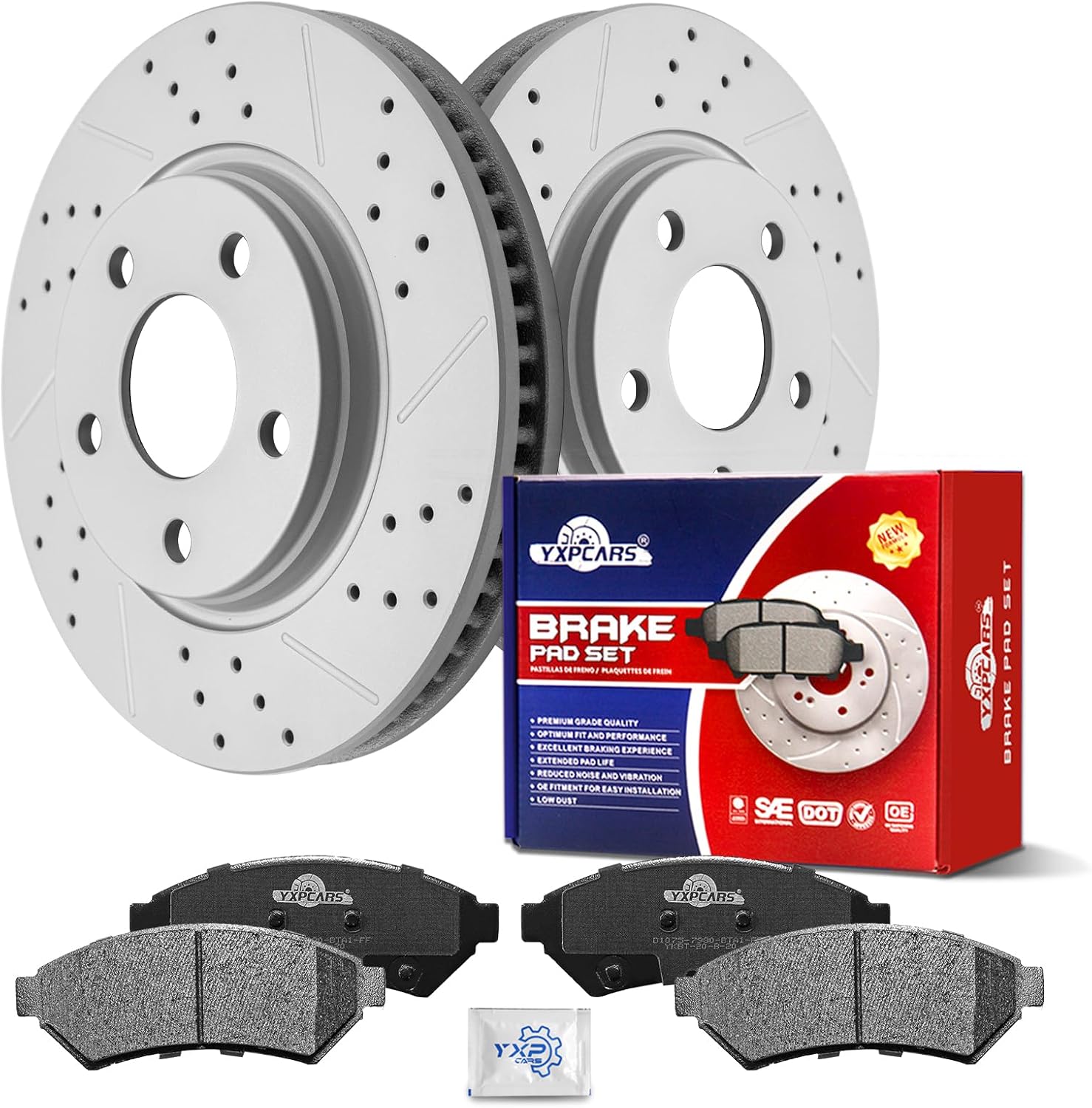 Ceramic Front Brakes Pad and Rotors Drilled Slotted Vented Replacement Disc Brake Kits for Buick Allure Lacrosse Terraza, for Chevy Uplander, for Pontiac Grand Prix Montana, for Saturn Relay