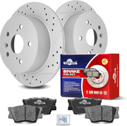 Ceramic Rear Brakes Pad and Rotors Drilled Slotted Solid Replacement Disc Brake Kits for Lexus Es300H/Es350 2013-2018, for Toyota Avalon 2013 2014 2015 2016 2017 2018/ Camry 2012-2017