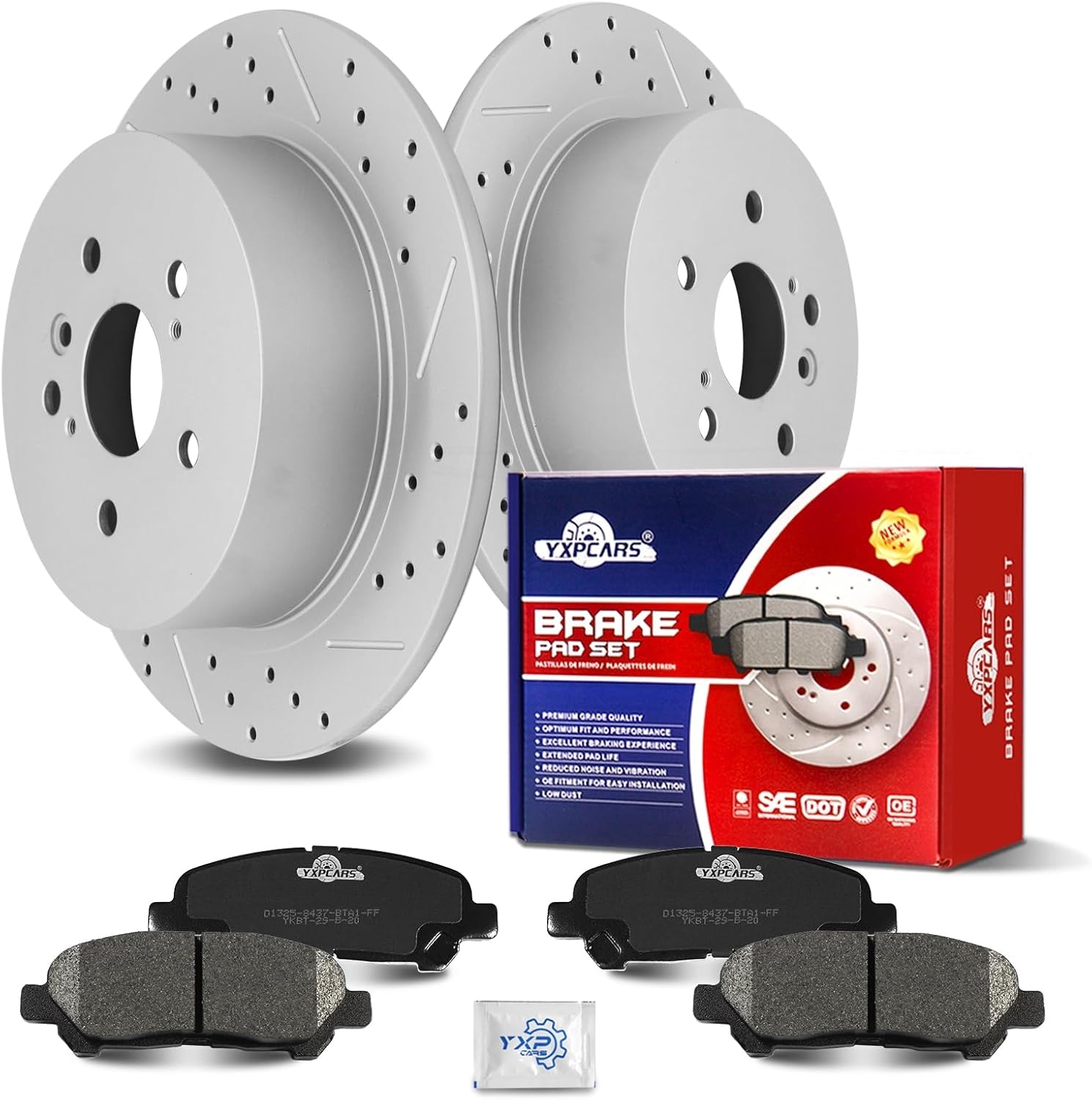 Ceramic Rear Brakes Pad and Rotors Drilled Slotted Solid Disc Brake Kits for Toyota Highlander 2008 - 2013