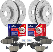 Front & Rear Drilled Slotted Rotors and Ceramic Disc Brake Pads Kit for Ford F-250 Super Duty 2014-2022, F-350 Super Duty 2013-2014 2017-2022 with Single Rear Wheels (4Wd)