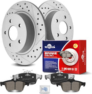 Ceramic Rear Brakes Pad and Rotors Drilled Slotted Solid Disc Brake Kits for Ford Transit Connect 2014 - 2017/ Escape 2013-2016/ C-Max 2013-2018