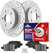 Ceramic Rear Brakes Pad and Rotors Drilled Slotted Solid Replacement Disc Brake Kits for Buick Lacrosse 2017-2019, for Gmc Terrain 2018-2019, for Chevy Equinox 2018