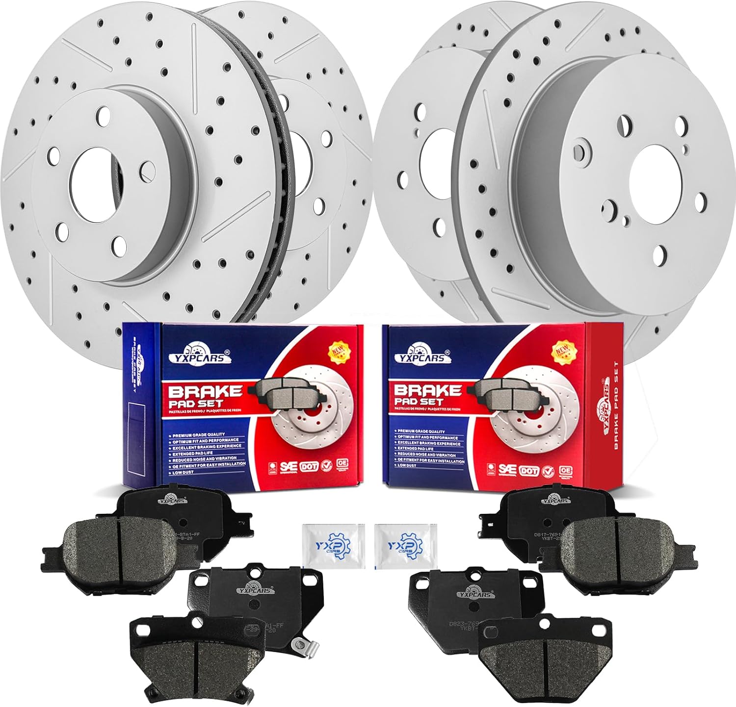 Front & Rear Drilled Slotted Rotors and Ceramic Disc Brake Pads Kit Replacement for Toyota Celica 2000 2001 2002 2003 2004 2005 Gts