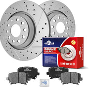 Ceramic Rear Brakes Pad and Rotors Drilled Slotted Vented Replacement Disc Brake Kits for Volkswagen CC/Golf R/Gti/Passat CC/Passat R32